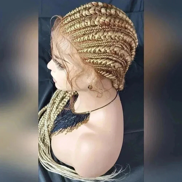 Braided wigs 100% handmade, long braids, blond wig stunning feeding cornrows,NWT - Picture 11 of 16